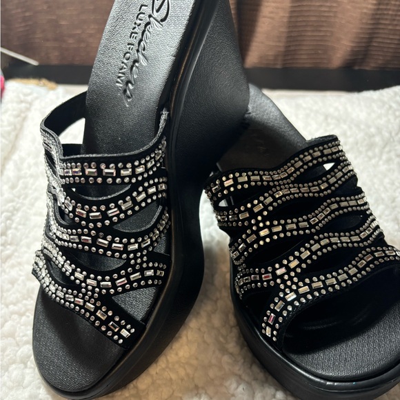 💕Black Rhinestone Wedges Size 6 New - Picture 2 of 7